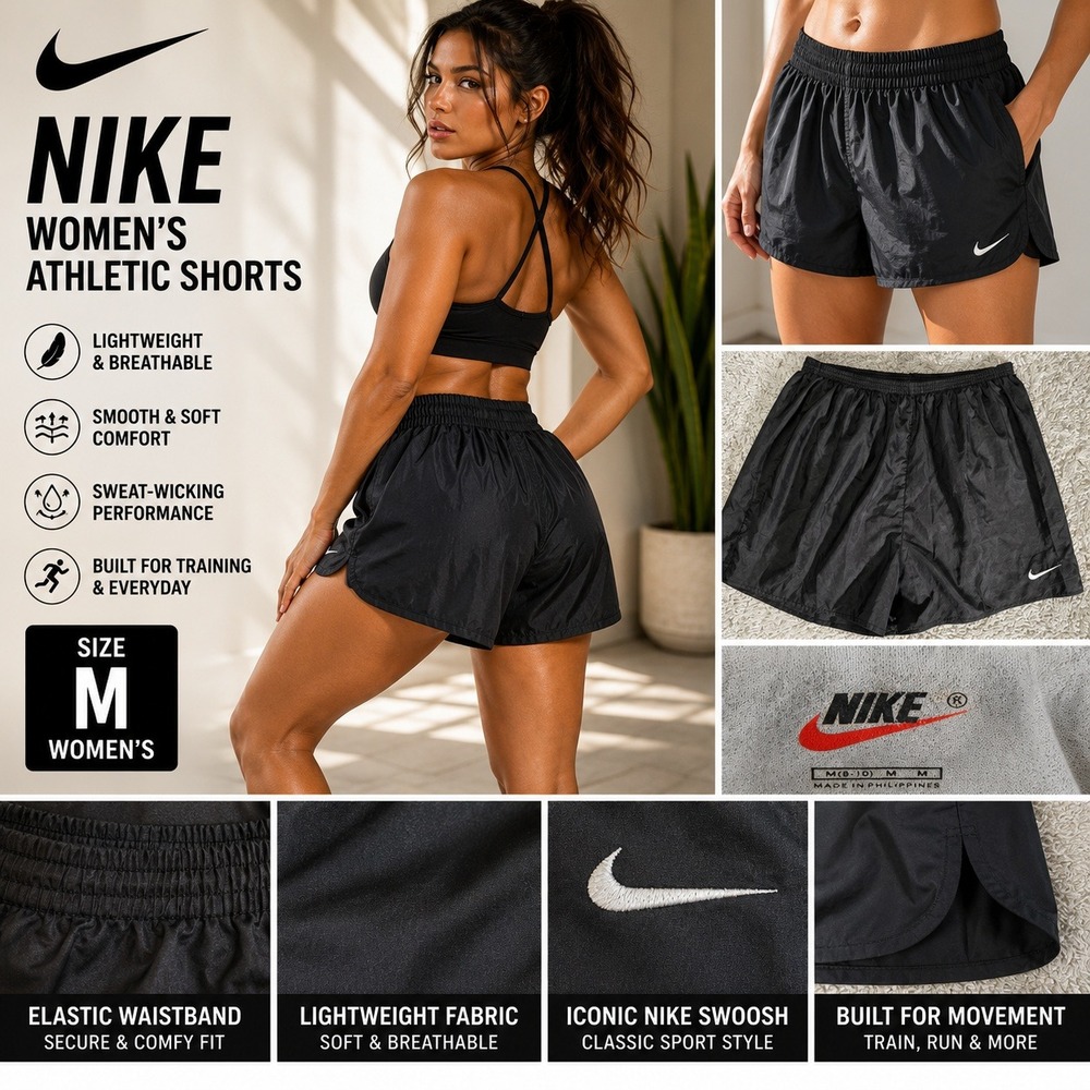 Nike Womens Athletic Shorts Black M Training Running Sweat Wicking Swoosh Logo